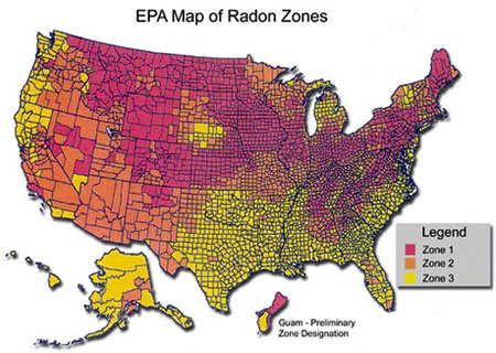 testing for radon and mold in NJ. Radon Map of USA