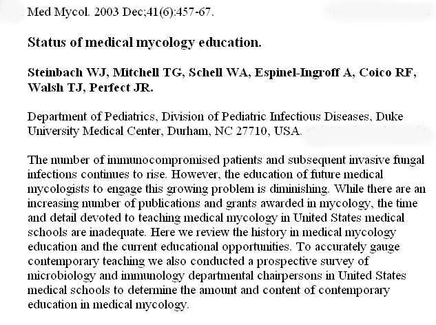 Steinbach Duke Status of Medical Mycology Education